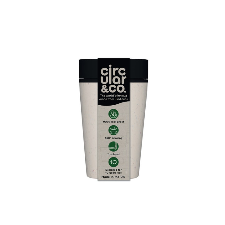 Pahar refolosibil ecologic Circular NOW crem si negru 227ml