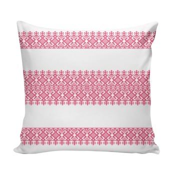 Perna decor, alb + roz, poliester plus fibra poliester siliconizata, cu print traditional, 43 x 43 cm Perna decor, alb + roz, poliester plus fibra poliester siliconizata, cu print traditional, 43 x 43 cm
