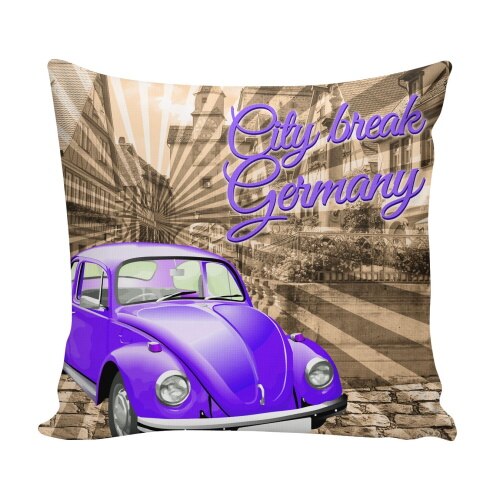 Perna decor pentru copii, multicolor, poliester + fibra poliester siliconizata, cu print urban, 43 x 43 cm