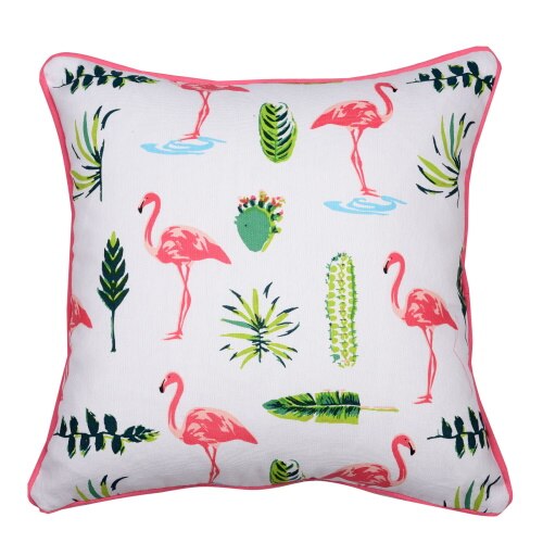 Perna decor N-8974, bumbac + poliester, cu print flamingo, 40 x 40 cm, asigura un nivel optim de permeabilitate a aerului