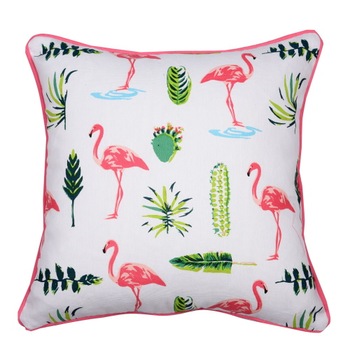 Perna decor N-8974, bumbac + poliester, cu print flamingo, 40 x 40 cm, asigura un nivel optim de permeabilitate a aerului Perna decor N-8974, bumbac + poliester, cu print flamingo, 40 x 40 cm, asigura un nivel optim de permeabilitate a aerului