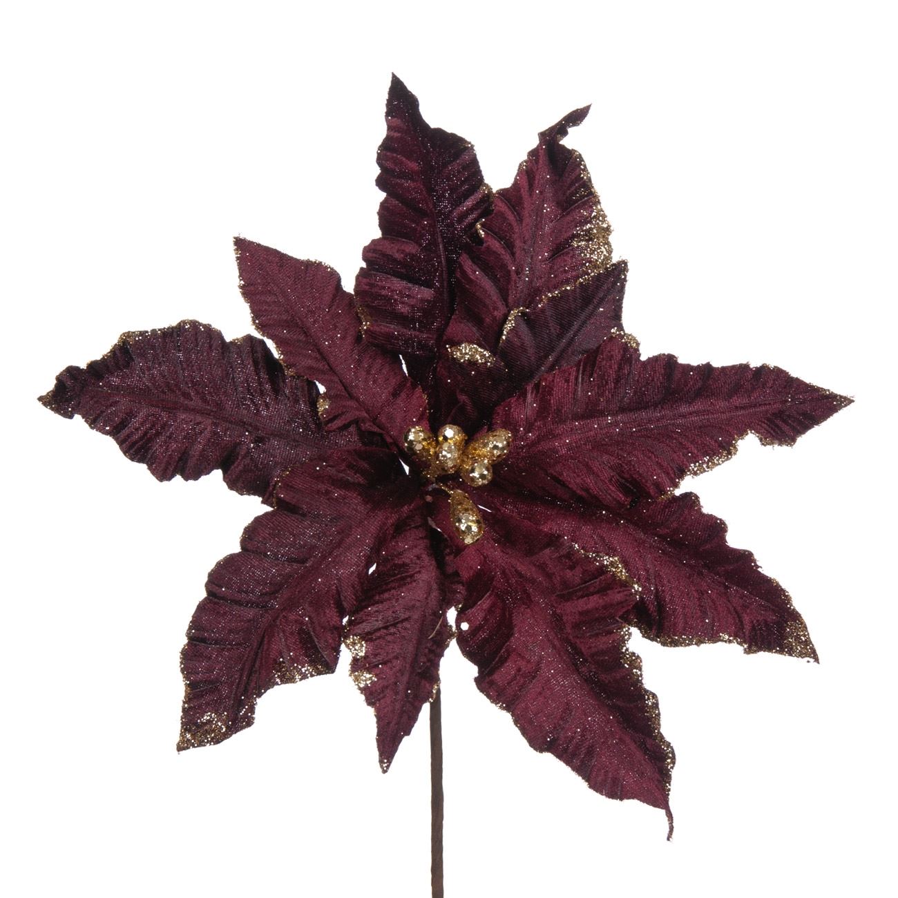 Floare de Craciunita cu bat , Visiniu cu sclipici , 30 cm