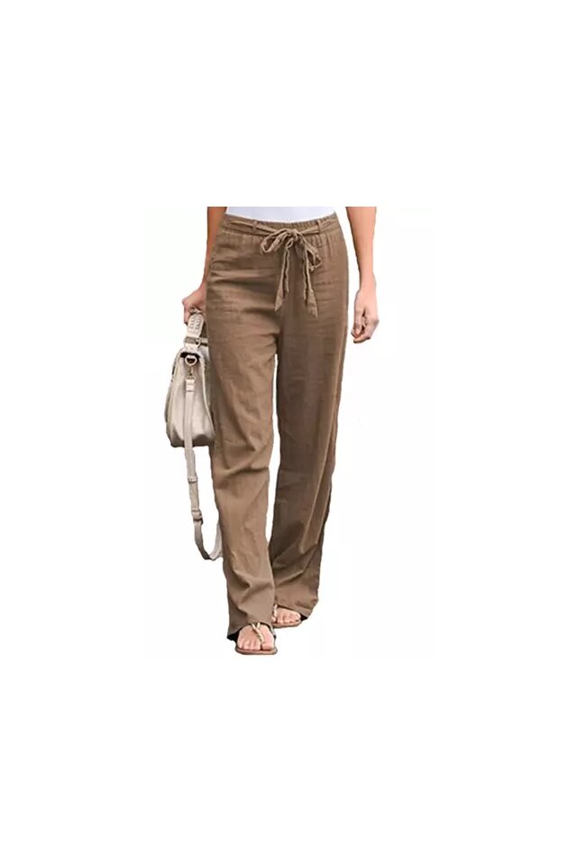 Pantaloni Dama Evazati Din Bumbac, Crem 3XL