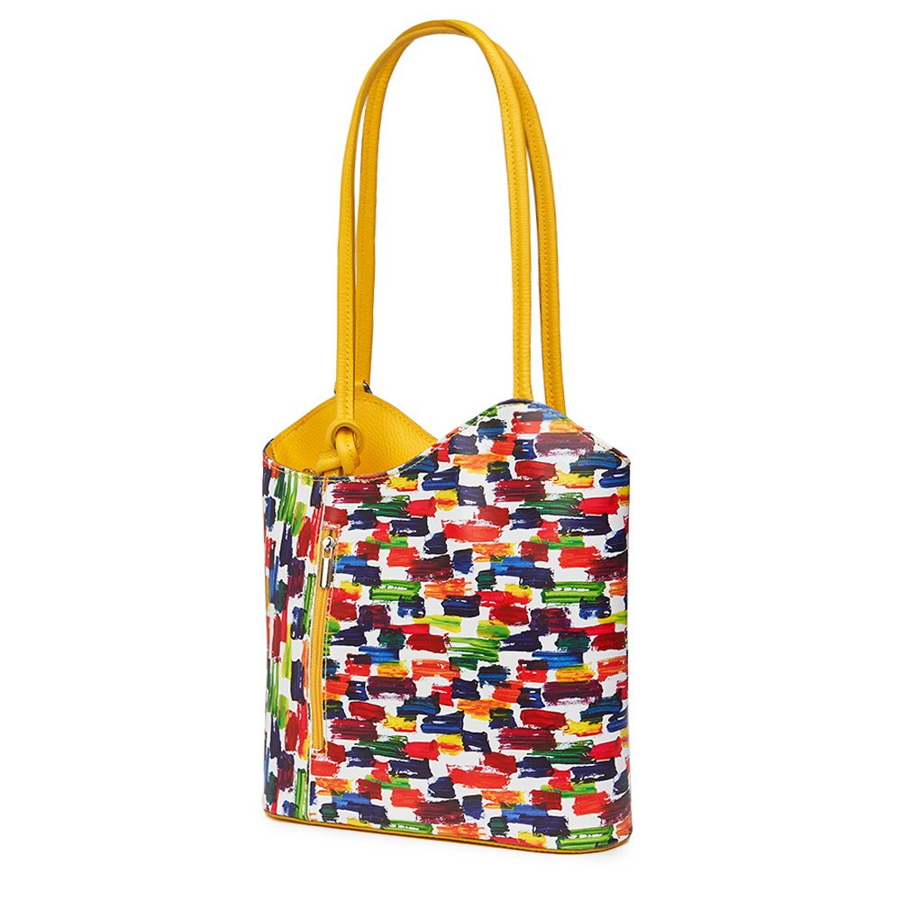 Geanta din piele cu model multicolor Viola, manere galbene