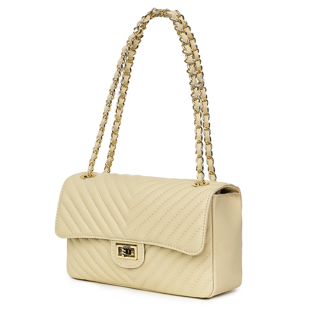 Poseta din piele matlasata Anna crem