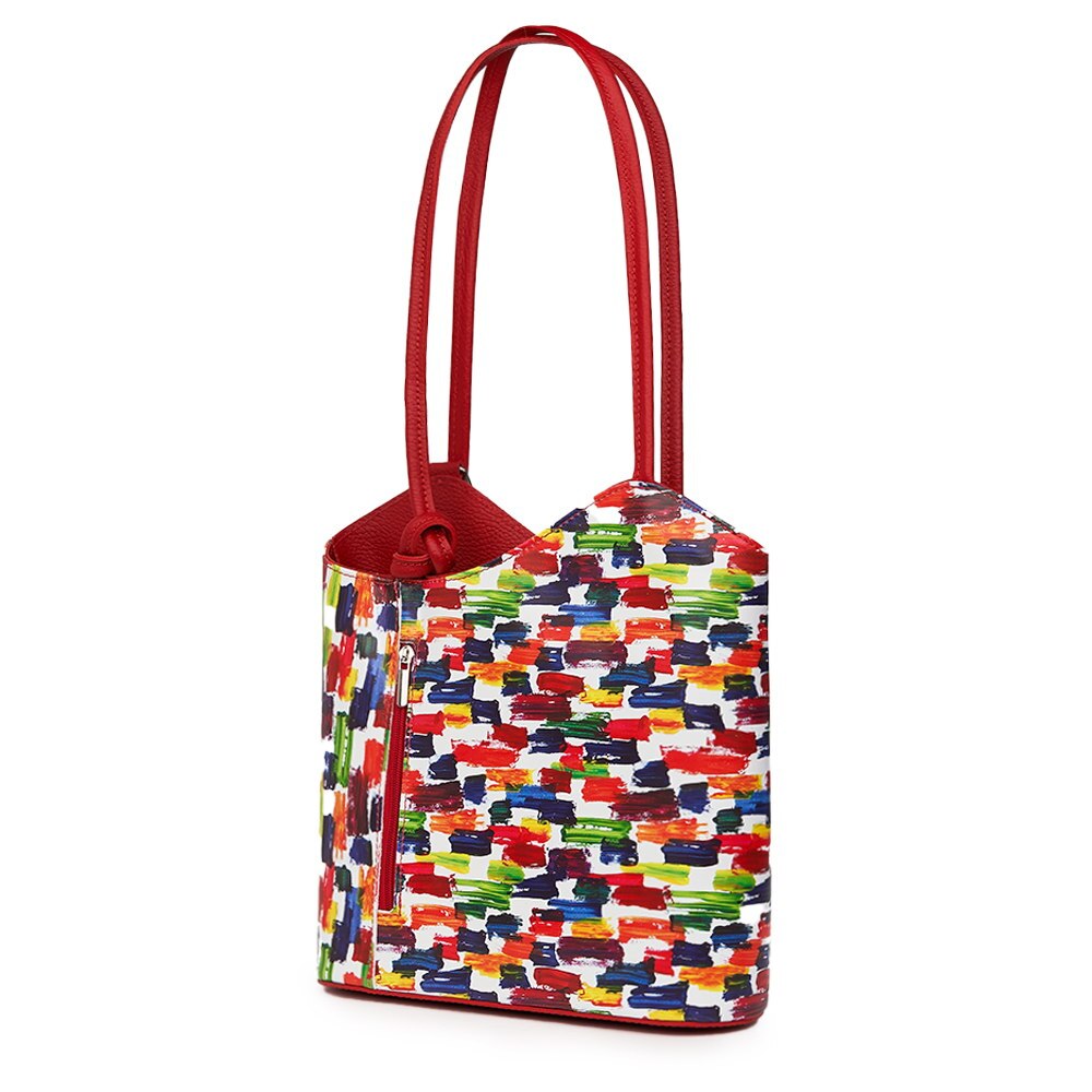 Geanta din piele cu model multicolor Viola, manere rosii