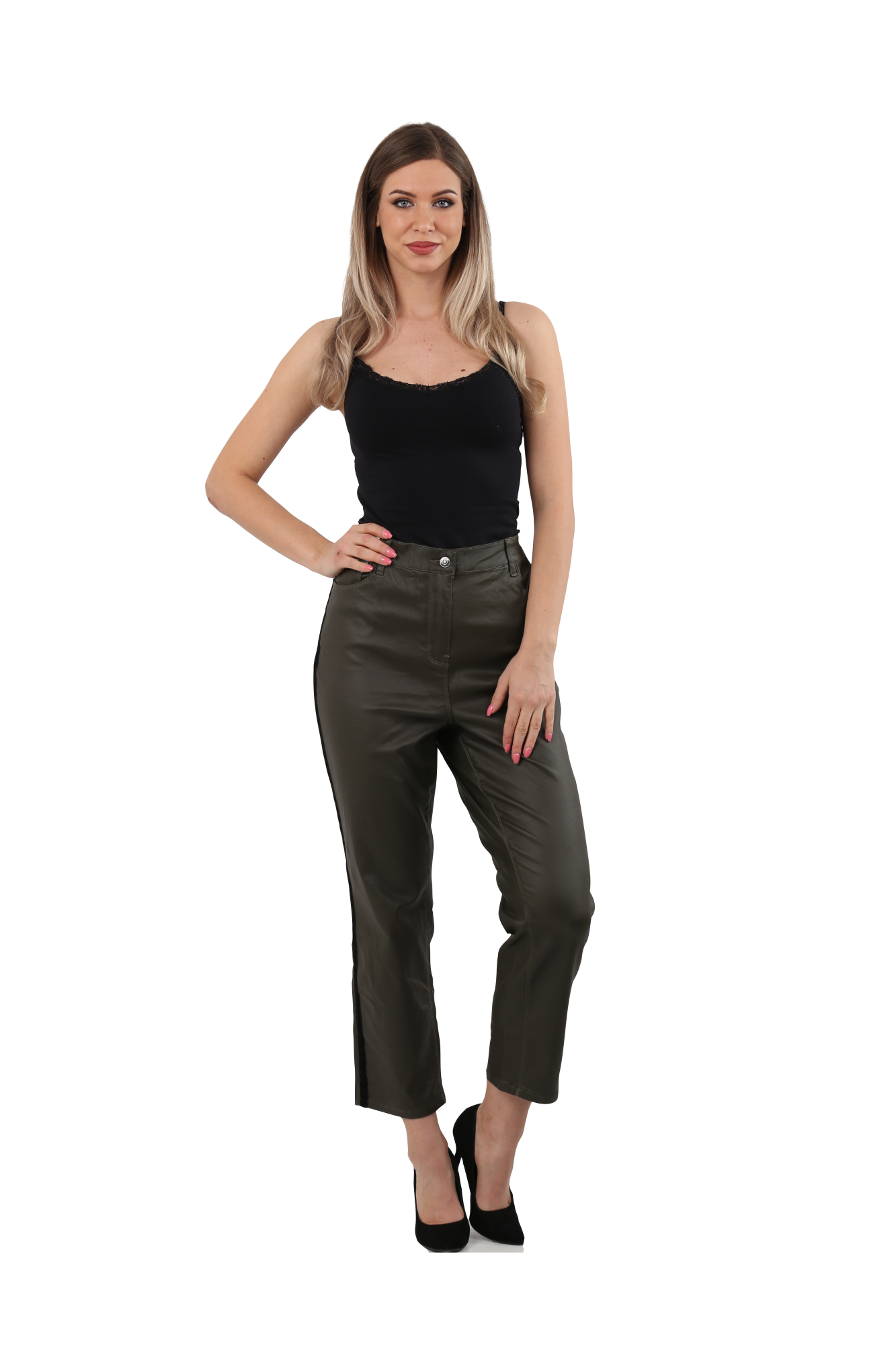 Pantaloni tip piele, Next, Kaki, 46