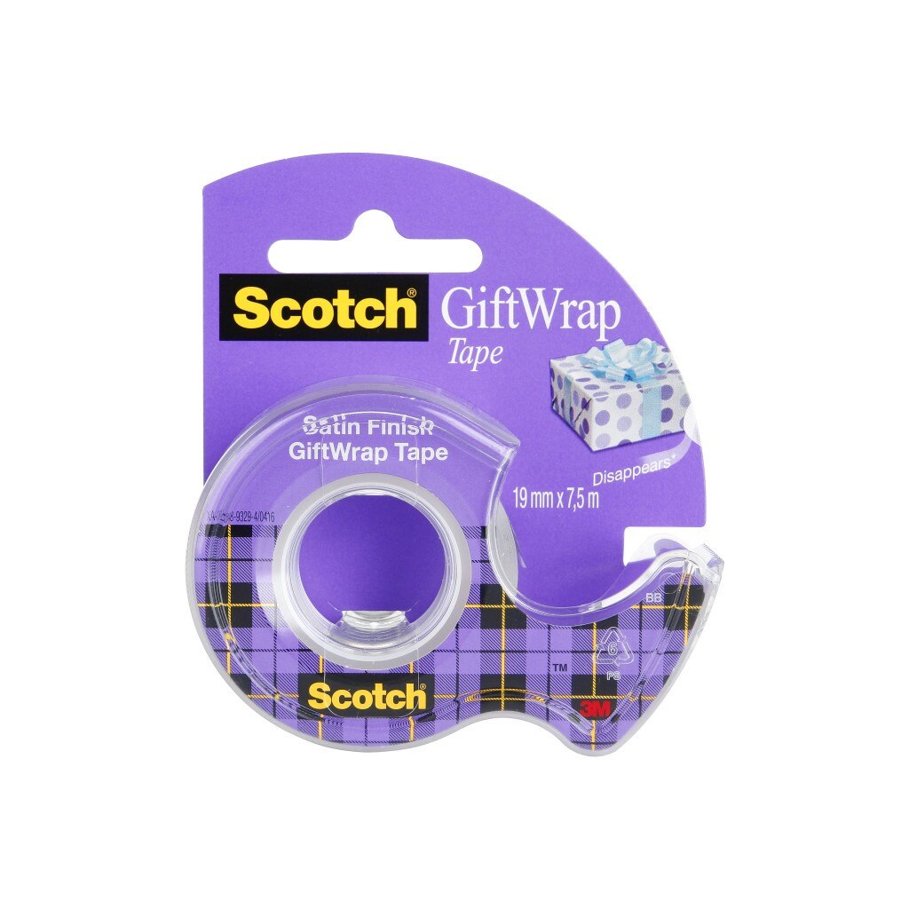 Banda adeziva Gift Wrap cu dispenser, 19 mm x 7,5 m, Scotch
