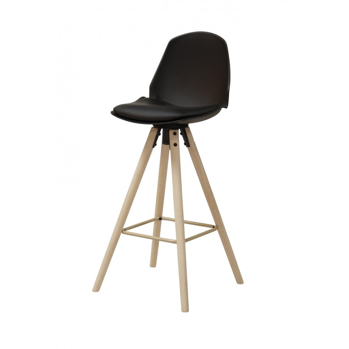Scaun de bar, design Scandinavia Aslo, Plastic/Piele ecologica, Negru