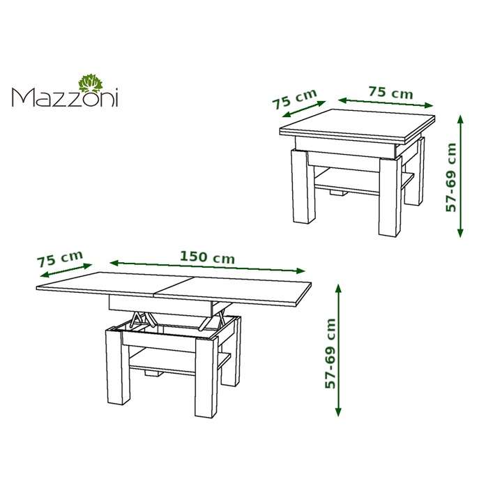 Холна маса Mazzoni, CLEO, Златен дъб, Черен, 75 x 75 см