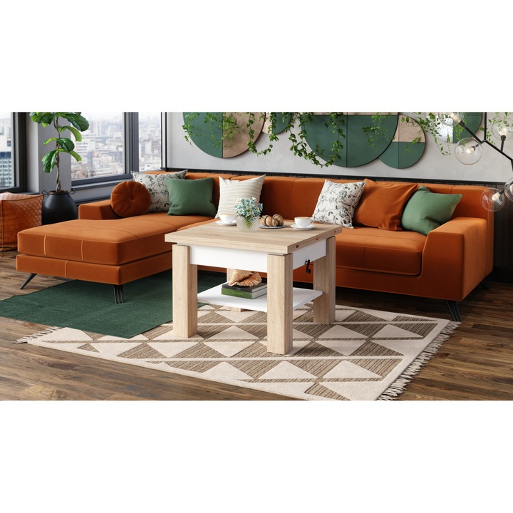 Холна маса Mazzoni, CLEO, 75 х 75 см, Дъб сонома, Бял