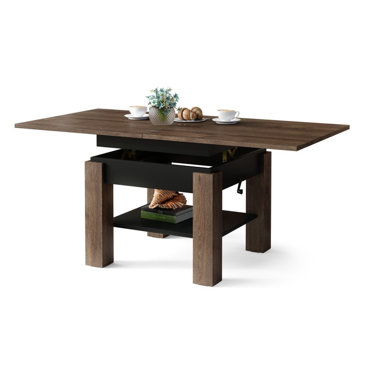 Холна маса Mazzoni, CLEO, 75 х 75 см, Кафяв дъб, Черен