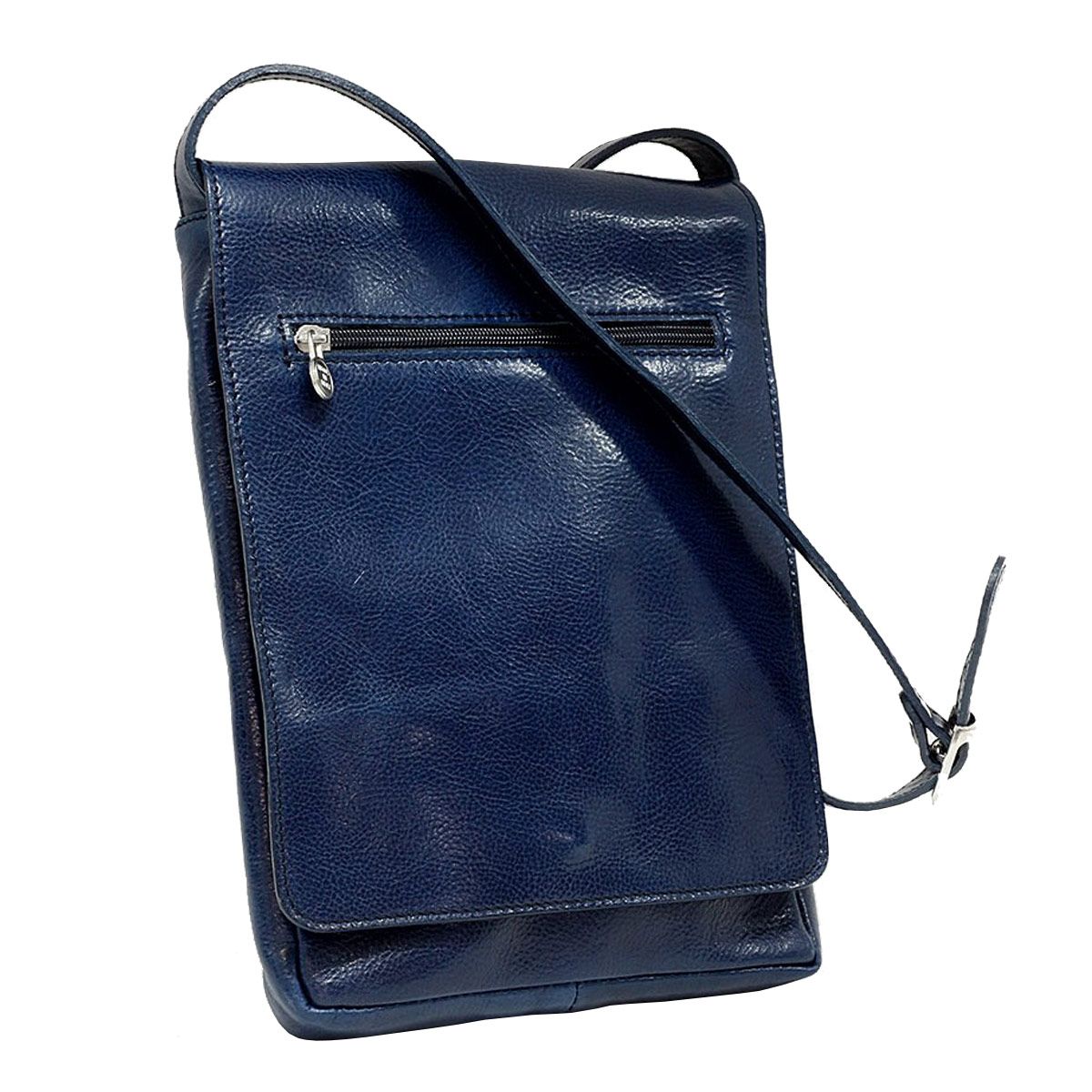 Geanta Messenger din piele naturala vachetta, port laptop 12”, bleumarin, L5526F