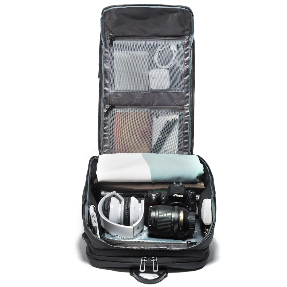 Rucsac laptop 15.6" pentru calatorii, impermeabil, expandabil, cu port de incarcare USB, BANGE, 49x18x31 cm, Negru