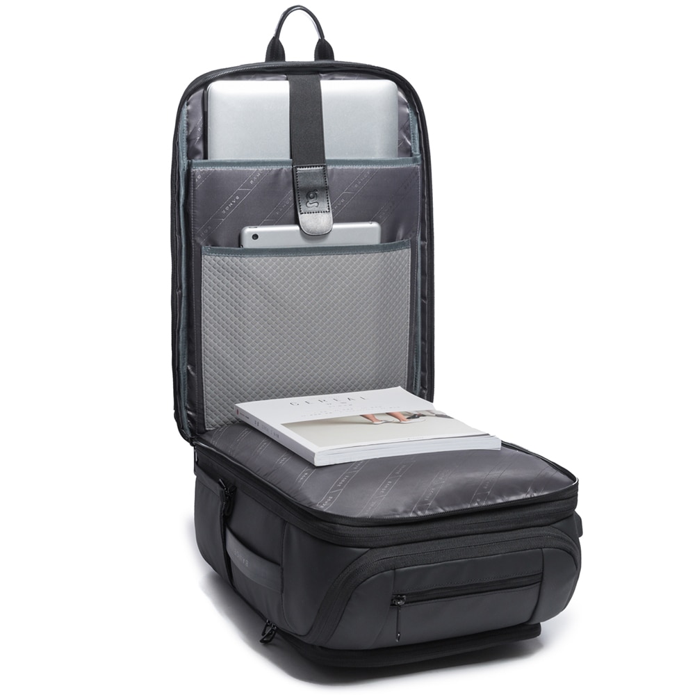 Rucsac laptop 15.6" pentru calatorii, impermeabil, expandabil, cu port de incarcare USB, BANGE, 49x18x31 cm, Negru