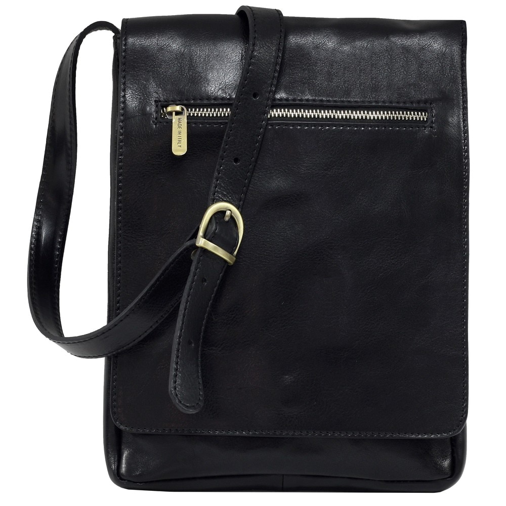 Geanta Messenger din piele naturala vachetta, port laptop 12”, negru, L5526