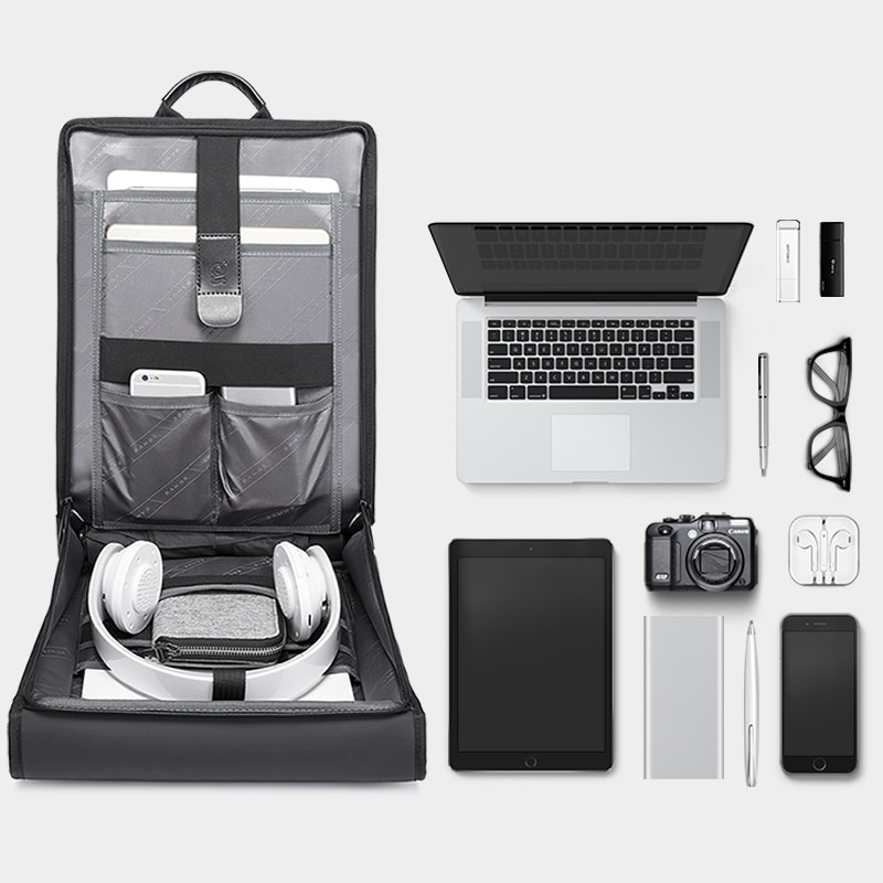 Rucsac laptop 14", business, slim cu deschidere la 180 grade, BANGE, 29.5x8x39.5 cm, Gri