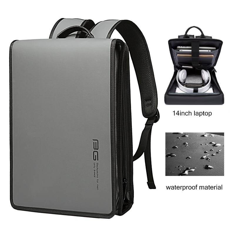 Rucsac laptop 14", business, slim cu deschidere la 180 grade, BANGE, 29.5x8x39.5 cm, Gri