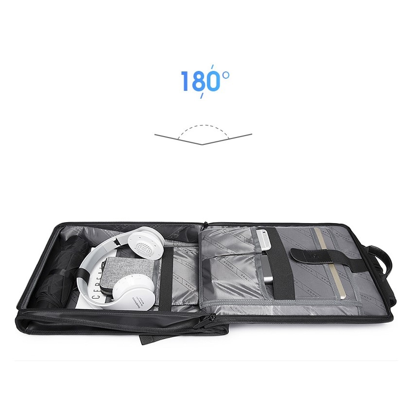 Rucsac laptop 14", business, slim cu deschidere la 180 grade, BANGE, 29.5x8x39.5 cm, Gri