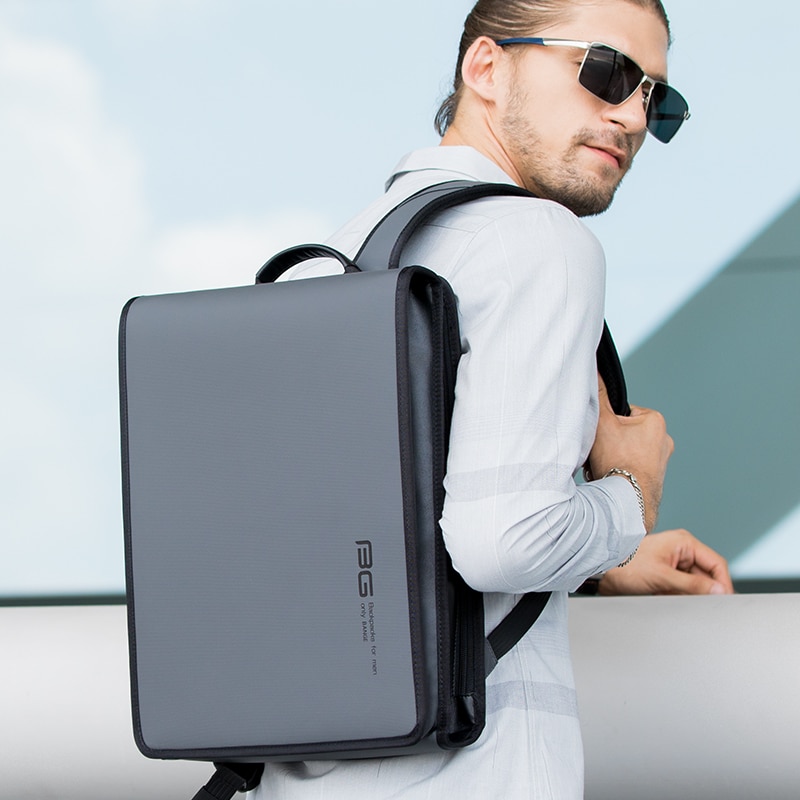 Rucsac laptop 14", business, slim cu deschidere la 180 grade, BANGE, 29.5x8x39.5 cm, Gri