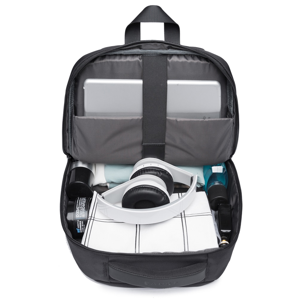 Rucsac laptop 15.6", smart casual, impermeabil, cu port de incarcare USB, BANGE, 45x32x15 cm, Negru
