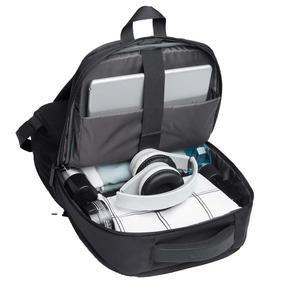 Rucsac laptop 15.6", smart casual, impermeabil, cu port de incarcare USB, BANGE, 45x32x15 cm, Negru