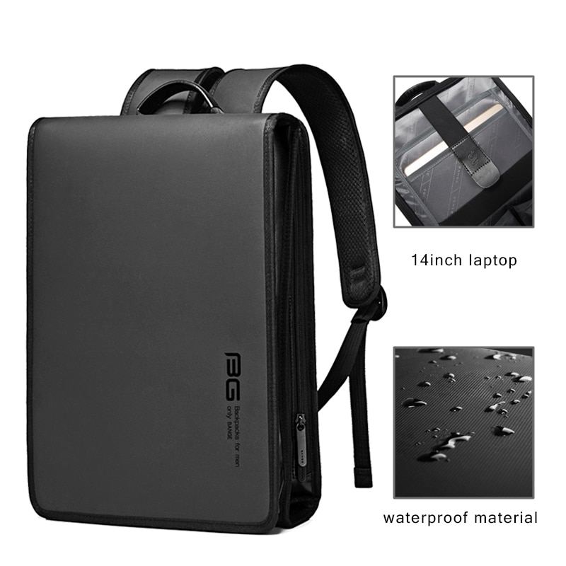 Rucsac laptop 14", business, slim cu deschidere la 180 grade, BANGE, 29.5x8x39.5 cm, Negru