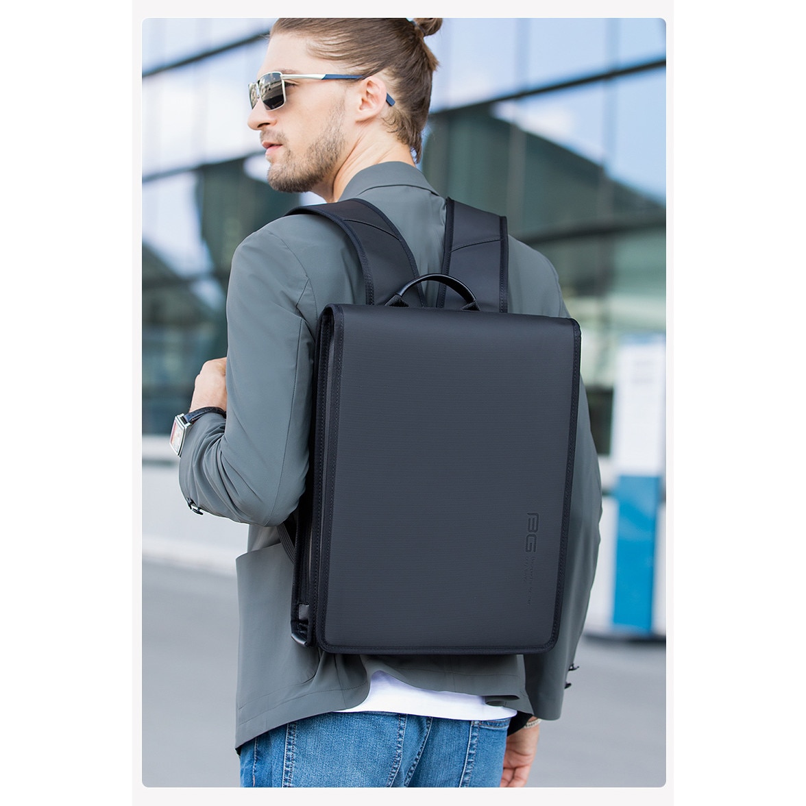 Rucsac laptop 14", business, slim cu deschidere la 180 grade, BANGE, 29.5x8x39.5 cm, Negru