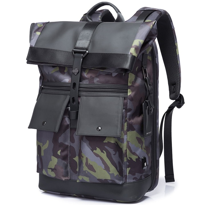 Rucsac laptop 15.6", smart casual, design pelerin, expandabil, impermeabil, BANGE, 48x30x17cm, Army