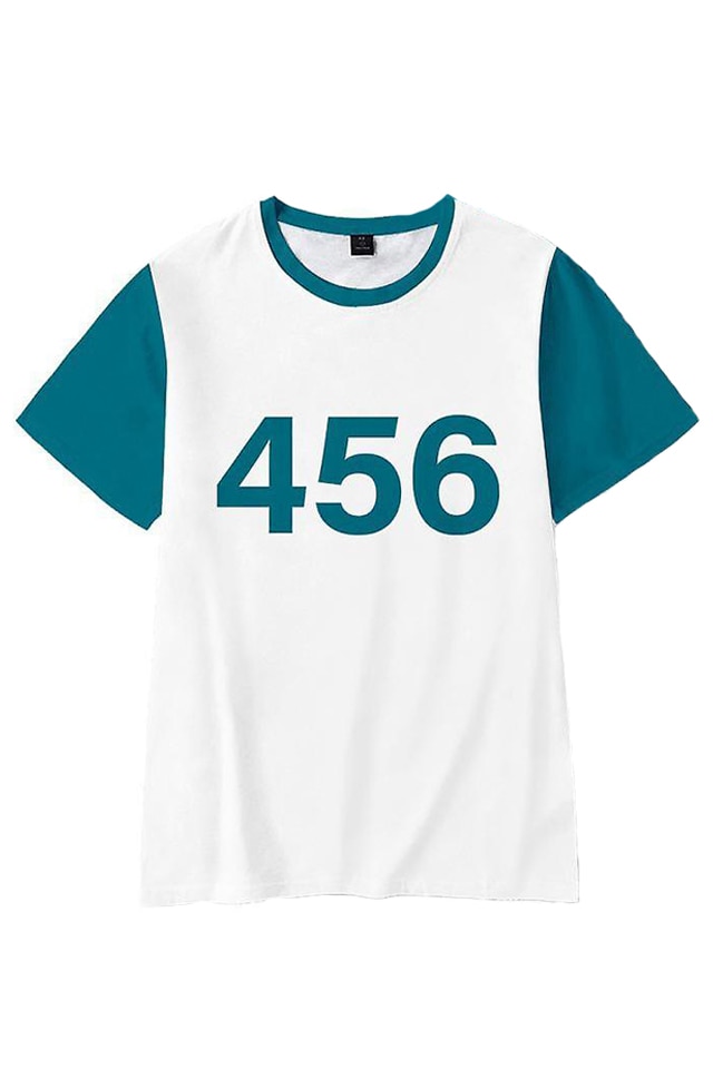 Tricou Squid Game, Jocul Calamarului, numarul 456, unisex, culoare alb/verde, SQUID02