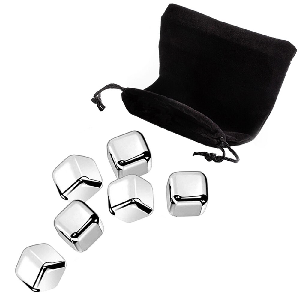 Set 6 cuburi de gheata, Quasar & Co., reutilizabile, cu saculet, inox, argintiu