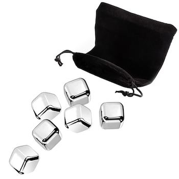 Set 6 cuburi de gheata, Quasar & Co., reutilizabile, cu saculet, inox, argintiu Set 6 cuburi de gheata, Quasar & Co., reutilizabile, cu saculet, inox, argintiu