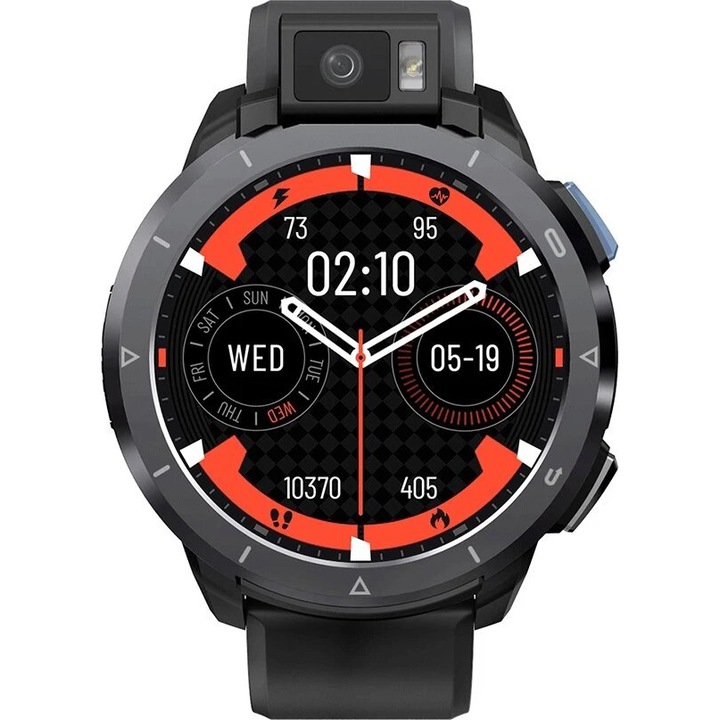 Ceas smartwatch Kospet Optimus 2, Camera rotativa, 4 GB RAM, GPS, 3 ATM, Negru