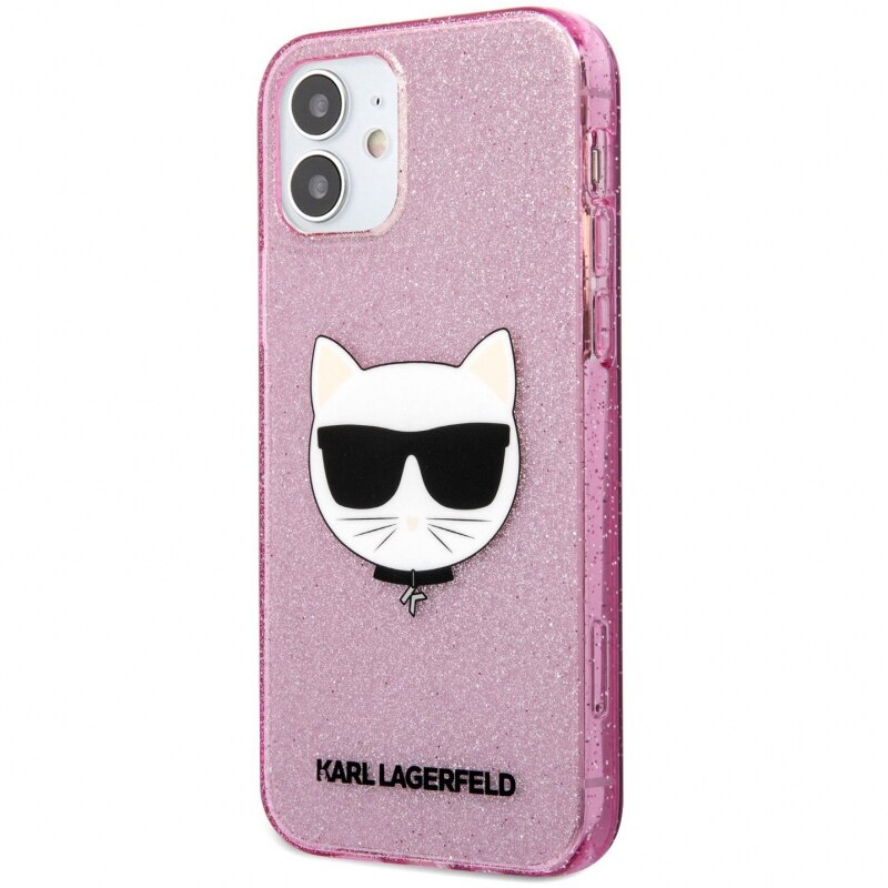 Husa de protectie Karl Lagerfeld Choupette Head Glitter pentru Apple iPhone 12 mini, Roz