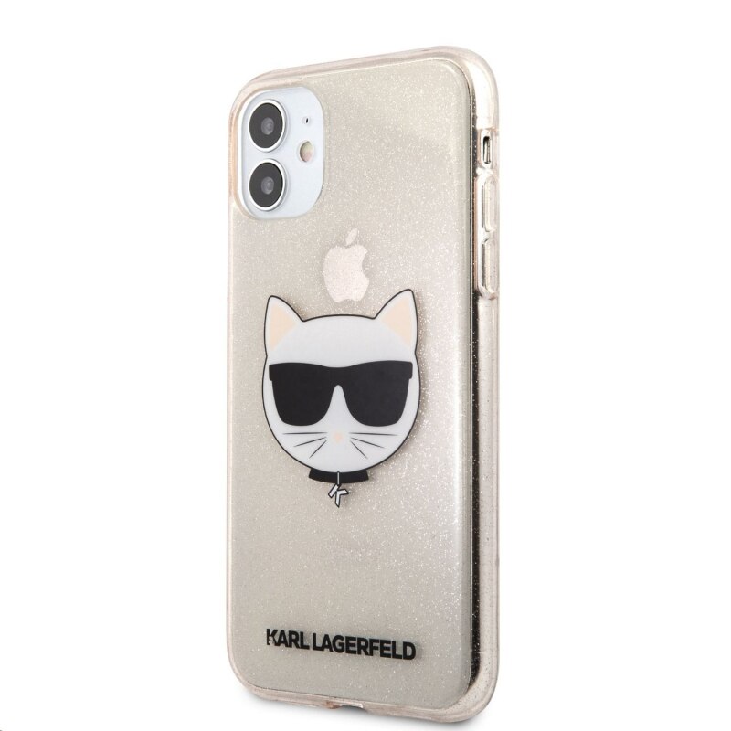 Husa de protectie Karl Lagerfeld Choupette Head Glitter pentru Apple iPhone 11, Auriu