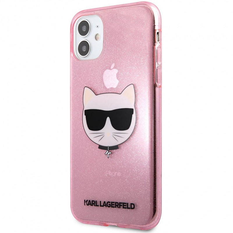 Husa de protectie Karl Lagerfeld Choupette Head Glitter pentru Apple iPhone 11, Roz