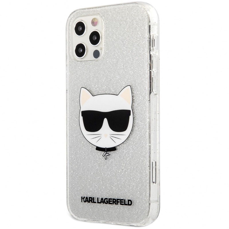Husa de protectie Karl Lagerfeld Choupette Head Glitter pentru Apple iPhone 12 Pro Max, Argintiu