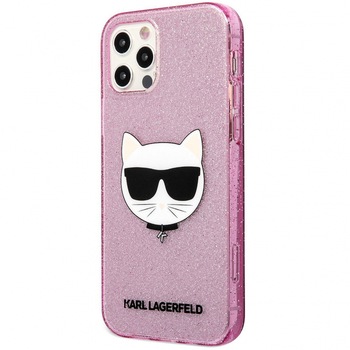 Husa de protectie Karl Lagerfeld Choupette Head Glitter pentru Apple iPhone 12 Pro Max, Roz