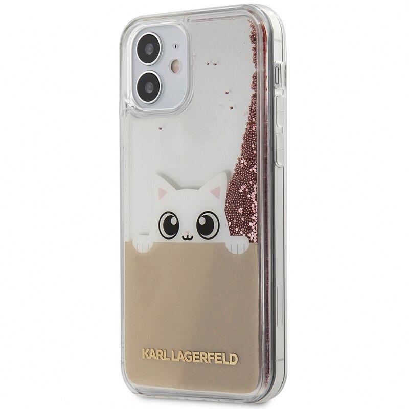 Husa de protectie Karl Lagerfeld Liquid Glitter Peek a Boo pentru Apple iPhone 12 mini, Roz
