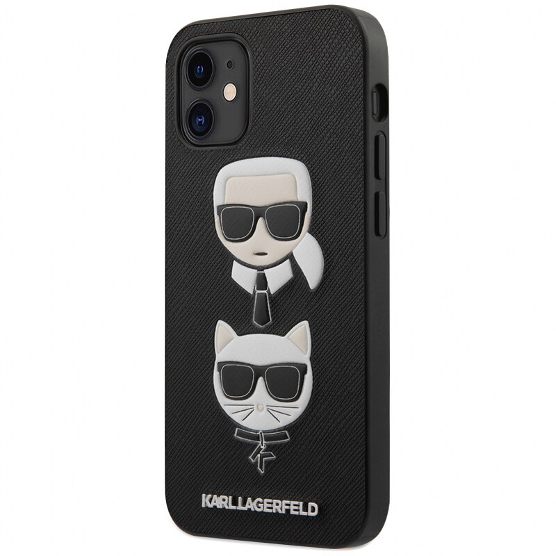 Husa de protectie Karl Lagerfeld Saffiano K&C Heads pentru Apple iPhone 12 mini, Negru