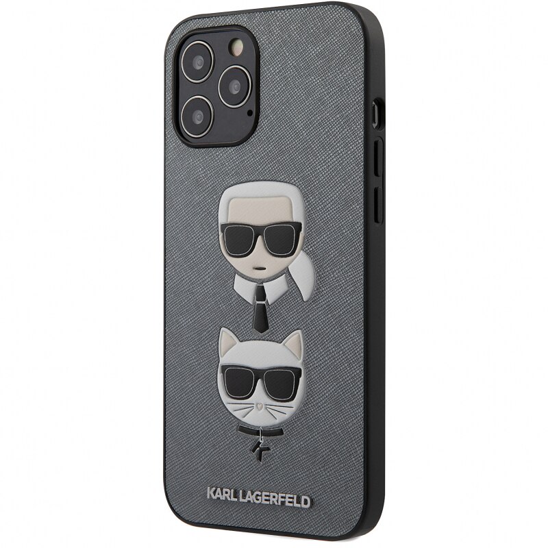 Husa de protectie Karl Lagerfeld Saffiano K&C Heads pentru Apple iPhone 12 Pro Max, Argintiu