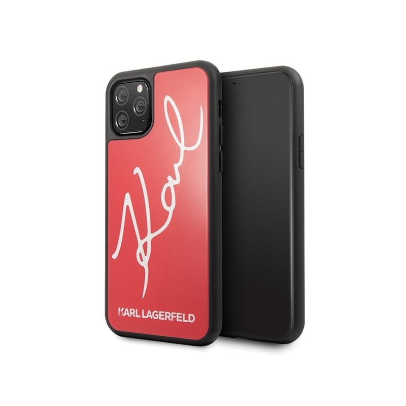 Husa de protectie Karl Lagerfeld Signature Glitter pentru Apple iPhone 11 Pro, Rosu