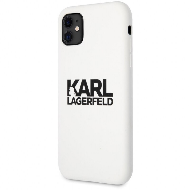 Husa de protectie Karl Lagerfeld Stack Black Logo pentru Apple iPhone 11, Alb