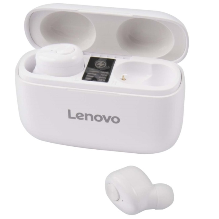 Lenovo HT18 TWS Bluetooth 5.0 vezeték nélküli fejhallgató zajcsökkentéssel HadsFree HIFI sztereó hangerőszabályzó LED kijelző Fehér