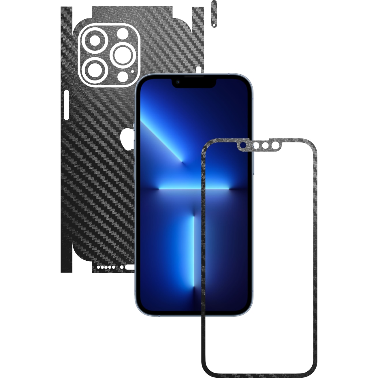 Folie Protectie Carbon Skinz pentru Apple iPhone 13 Pro - Carbon Negru 360 Cut, Skin Adeziv Full Body Cover pentru Rama Ecran, Carcasa Spate si Laterale