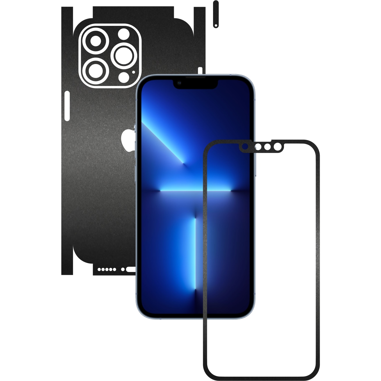 Folie Protectie Carbon Skinz pentru Apple iPhone 13 Pro Max - Negru Mat 360 Cut, Skin Adeziv Full Body Cover pentru Rama Ecran, Carcasa Spate si Laterale