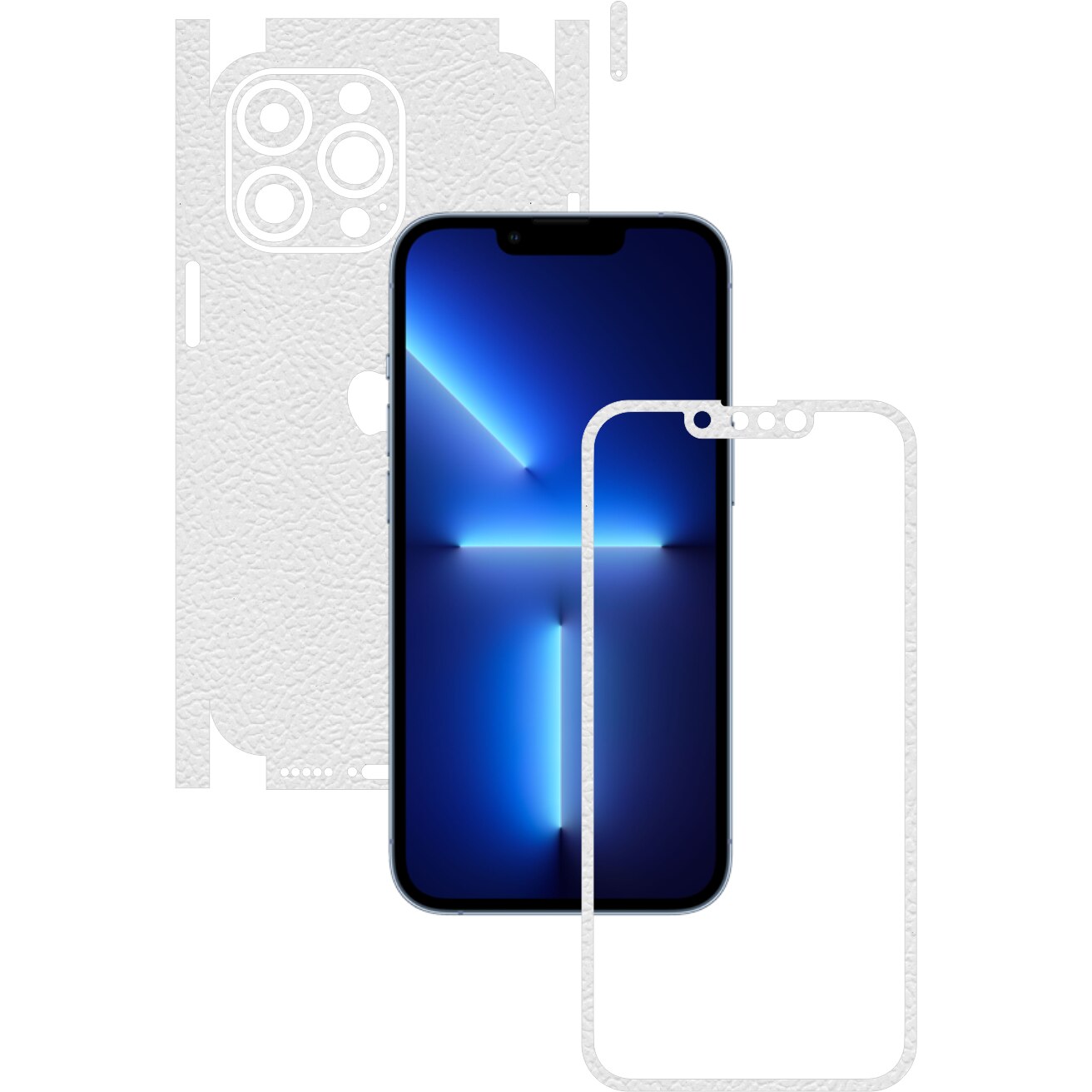 Folie Protectie Carbon Skinz pentru Apple iPhone 13 Pro Max - Piele Alba 360 Cut, Skin Adeziv Full Body Cover pentru Rama Ecran, Carcasa Spate si Laterale