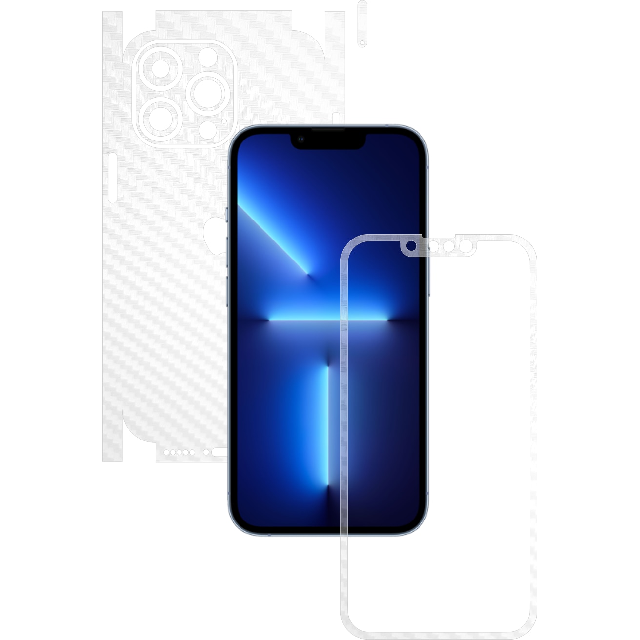 Folie Protectie Carbon Skinz pentru Apple iPhone 13 Pro Max - Carbon Transparent 360 Cut, Skin Adeziv Full Body Cover pentru Rama Ecran, Carcasa Spate si Laterale