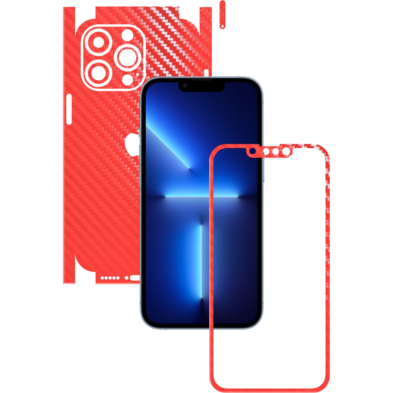 Folie Protectie Carbon Skinz pentru Apple iPhone 13 Pro Max - Carbon Rosu 360 Cut, Skin Adeziv Full Body Cover pentru Rama Ecran, Carcasa Spate si Laterale