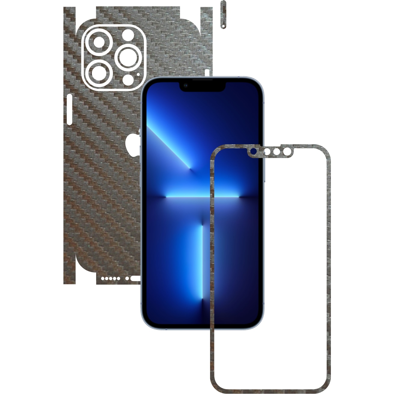 Folie Protectie Carbon Skinz pentru Apple iPhone 13 Pro Max - Carbon Gri Argintiu 360 Cut, Skin Adeziv Full Body Cover pentru Rama Ecran, Carcasa Spate si Laterale